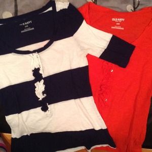 Two tops with ruffles down the button line 😀