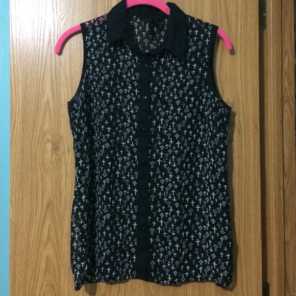 Cross print button up shirt