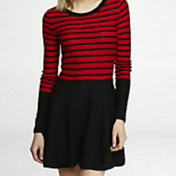 Red Striped Top Sweater Skater Dress