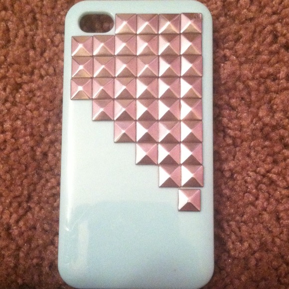 Iphone 4/4s Mint Green gold studded case(snaps on)