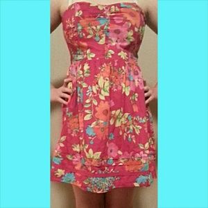 Pink, red, green, blue floral dress