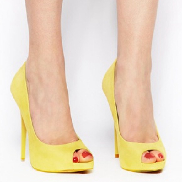 Asos Peep Toe Heels in Yellow