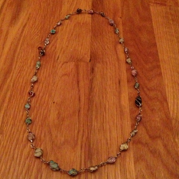 Silver necklace with multi-colored stones - Picture 1 of 2