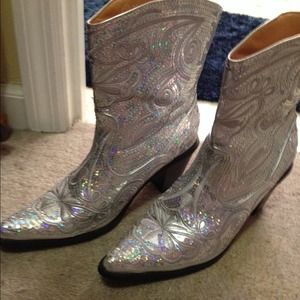 Silver sequin cowboy boots