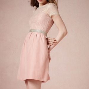 Blush dress with ivory lace detail