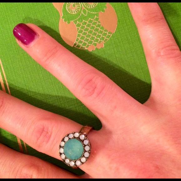 SOLD • Sparkly Aqua colored brass finish ring •