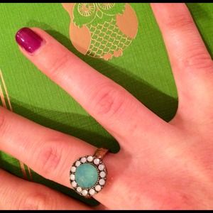 SOLD • Sparkly Aqua colored brass finish ring •