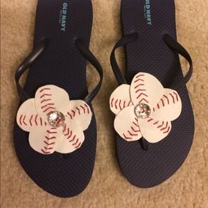 Handmade baseball flip flops