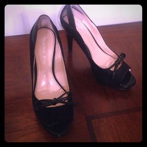 Black multi suede heels