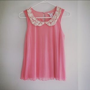 Pink Flowy Lace Peter Pan Collar Top