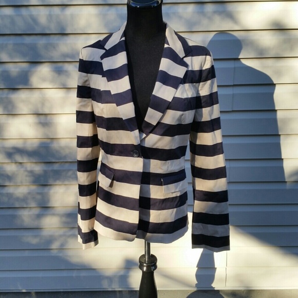 TAN AND NAVY BLUE STRIPED BLAZER - Picture 1 of 2