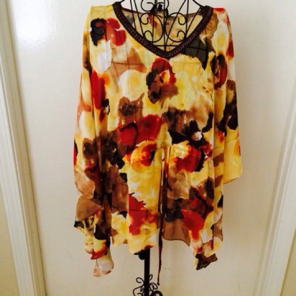 NWT Yellow Floral Sheer Top