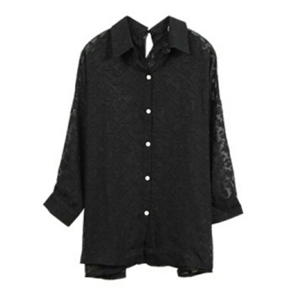 Black sheer tunic shirt with back tie - Picture 4 of 4