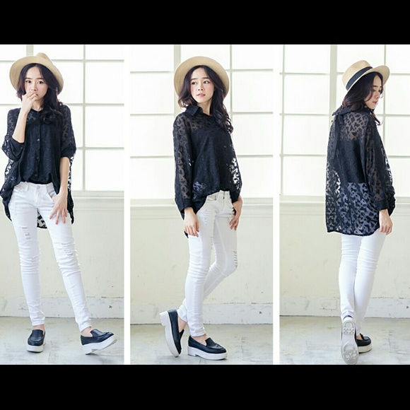 Black sheer tunic shirt with back tie - Picture 3 of 4