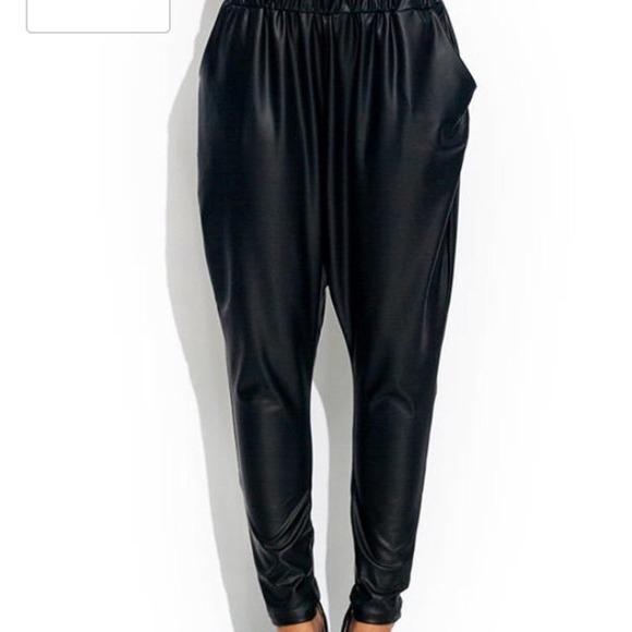 Faux leather drop crotch pants