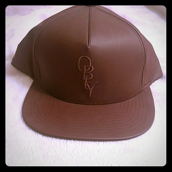 obey red faux leather hat