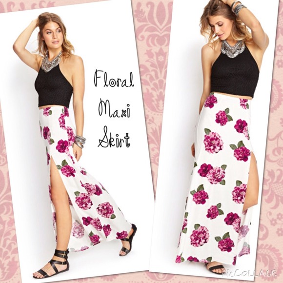 boho Dresses & Skirts - Beautiful Cream Floral Maxi Skirt