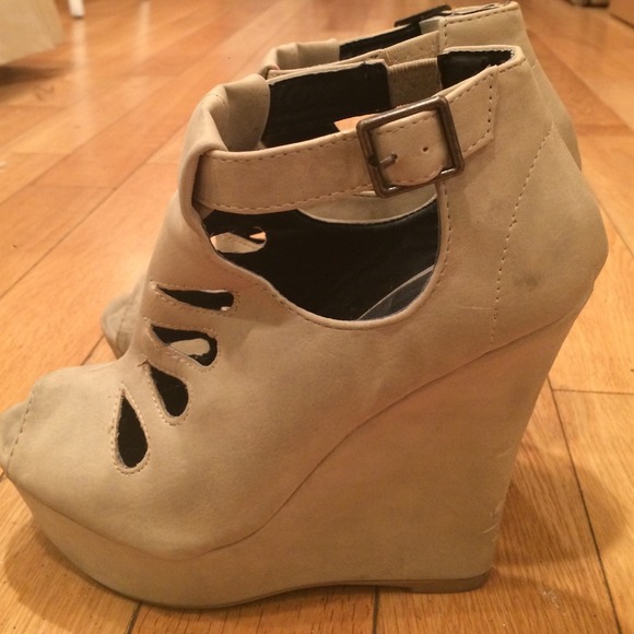 Beige Platform Wedge Heels