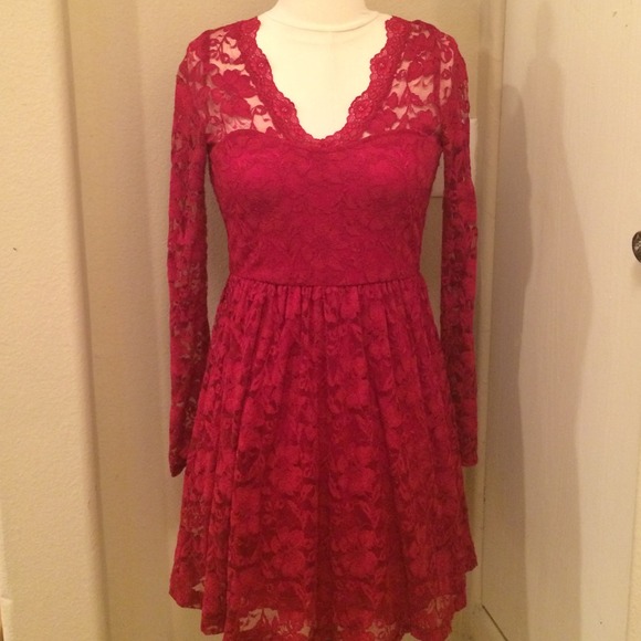 Red lace dress.