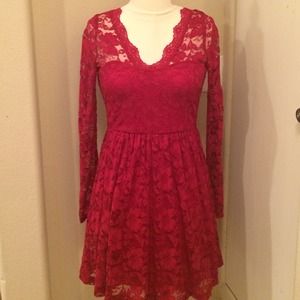 Red lace dress.