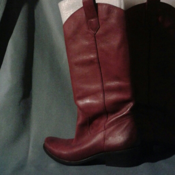Red leather cowboy boots