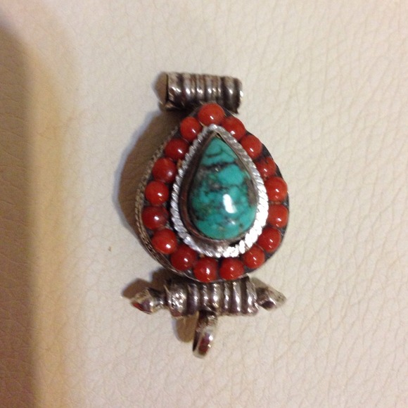Sterling silver turquoise & coral Pendant vintage?