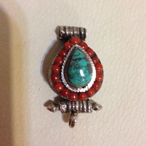 Sterling silver turquoise & coral Pendant vintage?