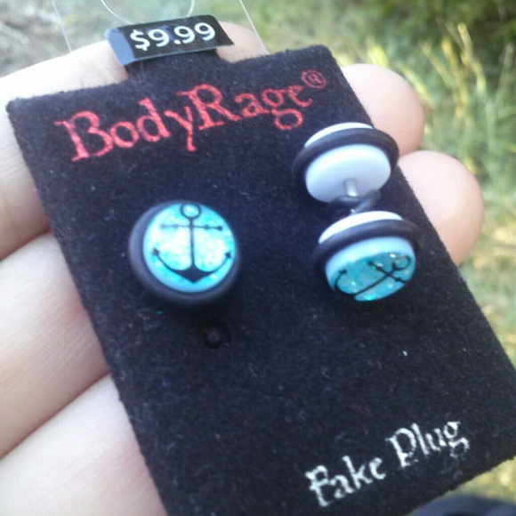 Faux Plug Guages Blue Sparkly Anchors.