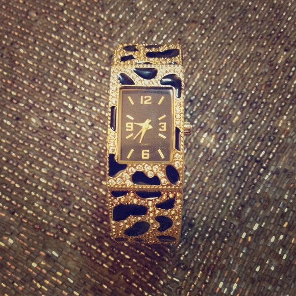 Leopard print bling watch
