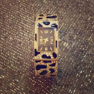 Leopard print bling watch