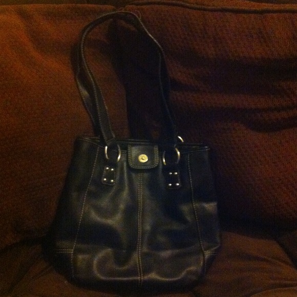 Black leather handbag