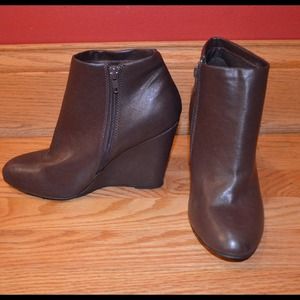 Forever 21 brown faux leather wedge booties