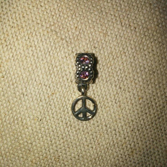 Authentic Pandora Peace Sign Dangle CZS Charm - Picture 2 of 3