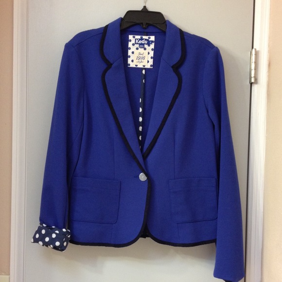 Blue Keds blazer with blue/white polka dot lining.