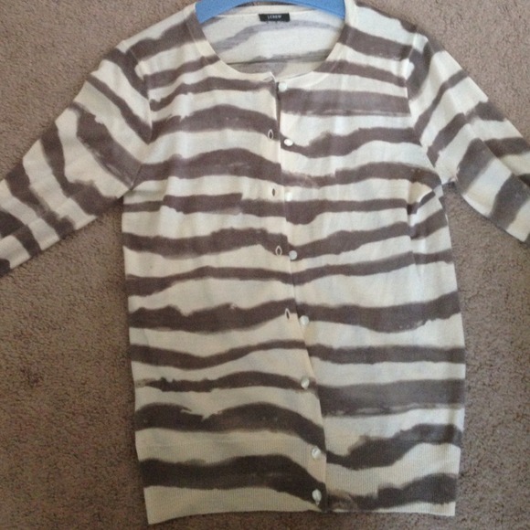 J. Crew off white/brown striped cardigan sz S
