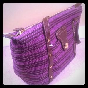 Eric Javits Squishee Purple striped woven tote bag
