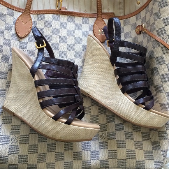 Saks car shoe line- Dark brown linen wedge.