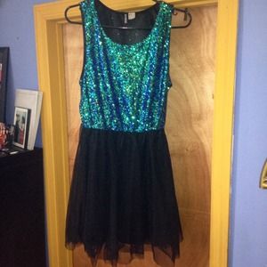 H&M Green and blue sequined formal dress