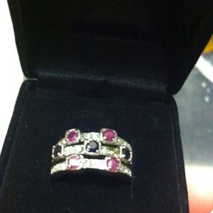 Rhodium plated Ruby and Sapphire stackable ring