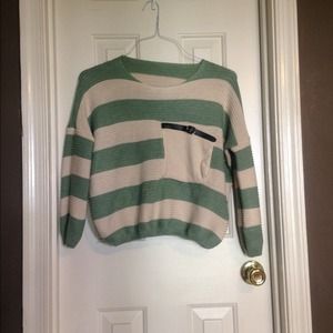 Mint/off-white loose knit oversized sweater