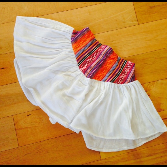 Cream festival skirt with multicolor band
