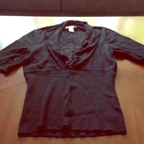 3/4 Sleeve Sweater With Lace Inlay.