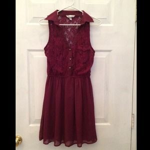 A maroon lace collared dress