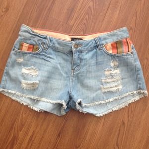 Distressed denim shorts