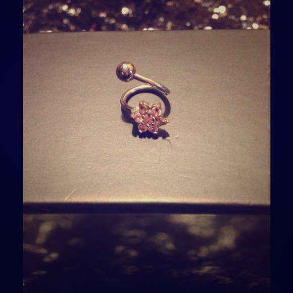 Pink Flower Spiral Bellybutton Ring