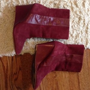 Deep red suede booties
