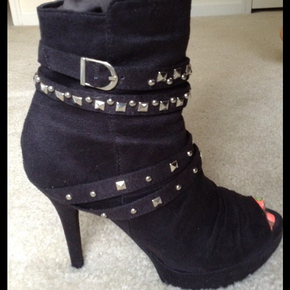Boots - Black peep toe boots with studs