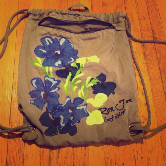 Grey with Bright flower Design-Drawstring Backpack