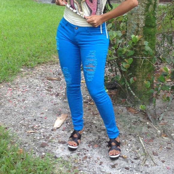 Navy Blue destroyed colored Skinny jeans - Picture 3 of 4