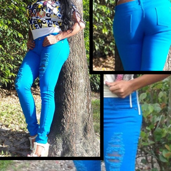 Navy Blue destroyed colored Skinny jeans - Picture 1 of 4